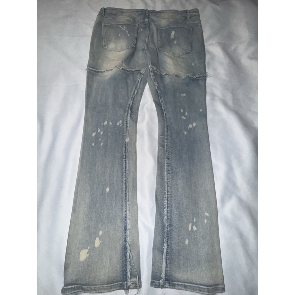 Nova Men Blue Denim Jeans , Retro ,38 , Hip Hop Streetwear Distressed Bleach - Picture 2 of 5